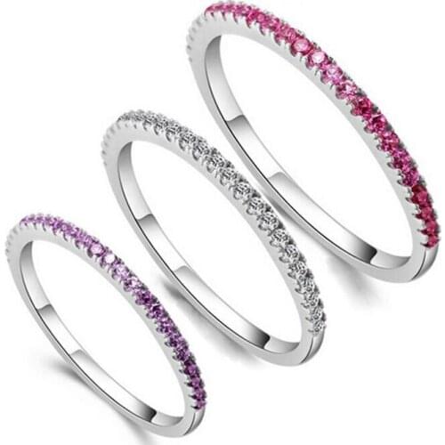 Top Selling Colorful Luxury Girls Jewelry Pure 100% 925 Sterling Silver 5A White Clear CZ Zirconia Women Wedding Band Ring Gift
