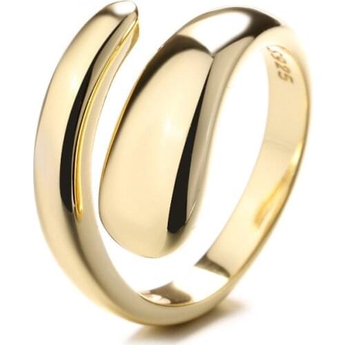 100% S925 Sterling Silver Ring Cold Wind Minimalist Smooth Water Drop Opening Female Ring Fine Jewelry