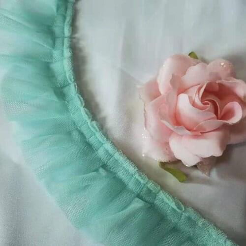 1Yards Pleated Mesh Lace Embroidery Fabric Pleated 5cm Green Lace Ribbon Collar Sewing Trim Applique Wedding Dress encaje LT39