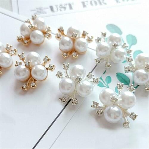 10Pcs/Set Faux Pearl Rhinestone Flower Embellishments Brooch Flatback Buttons for DIY Crafts Wedding Party Accessories