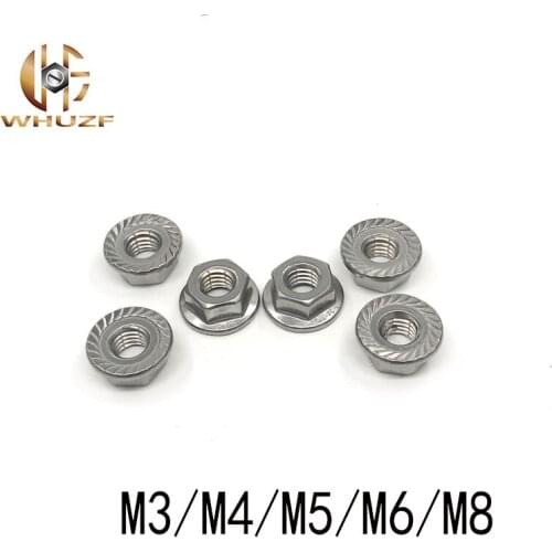 100PCS Flange nut M3/M4/M5/M6/M8 316 stainless steel lock nut,lock hex flanged nut hardwar antiskid nut
