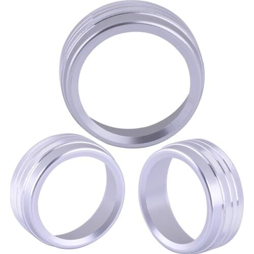 3Pcs Silver AC Radio Switch Knob Ring Trim Cover Decor Interior Mouldings Fit For Dodge Challenger 2015 2016 2017 2018 2019