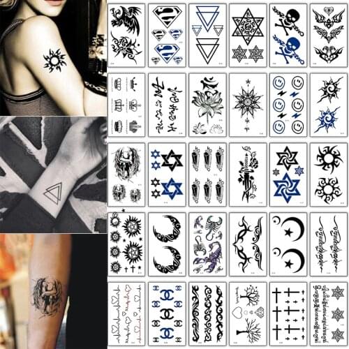 30pcs/lot temporary tattoo set sun moon geometric skull designs arm neck face tattoo totem tattoo men women children gift cool