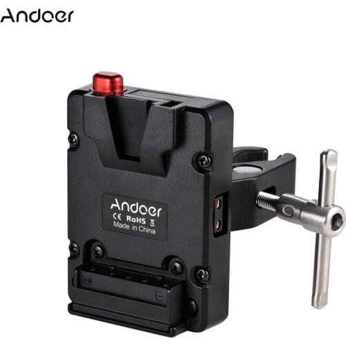 Andoer Mini Nano V-lock Mount Battery Power Supply Adapter Plate with Plier Clamp for Mini V-mount Battery