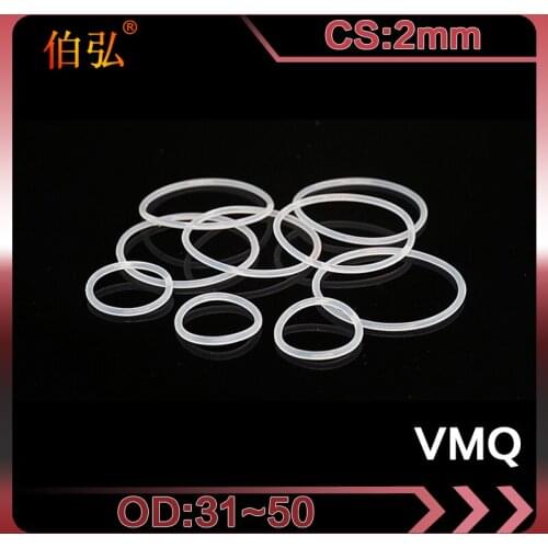5PCS/lot White Silicon Ring Silicone/VMQ O ring OD31/32/34/35/36/38/40/42/45/46/50*2mm Thickness O-Ring Seal Rubber Gaskets