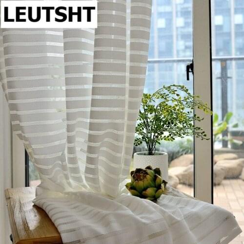 White Striped Modern Tulle Curtains for Living Room Bedroom Organza Fabric Geometric Voile Sheer Window Curtain Home Decoration