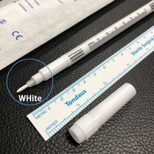 White Surgical Eyebrow Tattoo Skin Marker Pen Tool Accessories Tattoo Marker Pen With Measuring Ruler Microblading Positioning