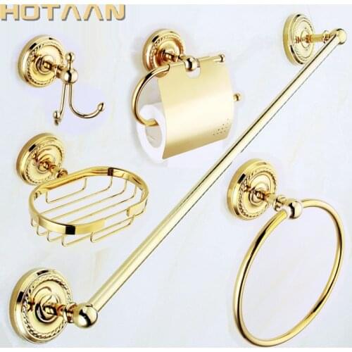 Free shipping,solid brass GOLD Bathroom Accessories Set,Robe hook,Paper Holder,Towel Bar,Soap basket,bathroom sets,YT-12200G-5