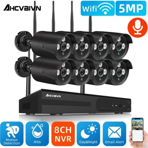 5MP Wireless Security Camera Kit 8CH NVR IR-CUT Outdoor Waterproof Wifi Motion Detection Wifi Surveillance Camera System Onvif