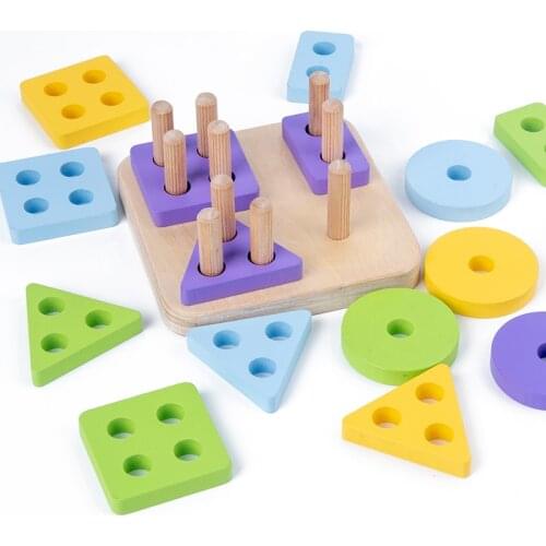 Wooden Montessori Toy Building Blocks Early Learning Educational Toys Color Shape Match Cognition Kids Toy for Boys Girls