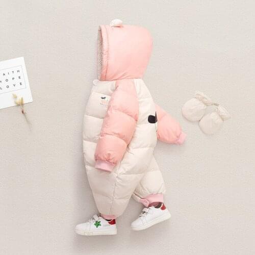 Baby Hooded Rompers Kids Clothing 2021 Down Coat Overalls Children Toddler Boys Girls Fashion Zipper Winter Down Bodysuits