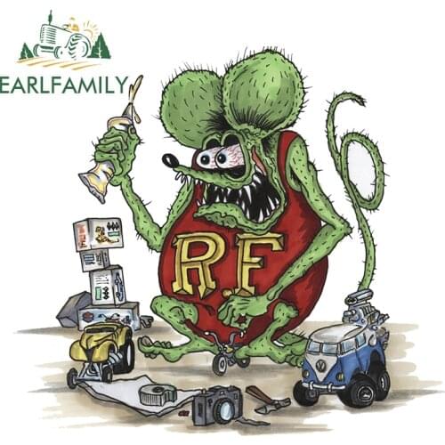 EARLFAMILY 13cm x 11cm for RAT FINK Funny Car Stickers Vinyl Car Wrap Decals Motorcycle Windows Scratch-Proof Cartoon Graphics