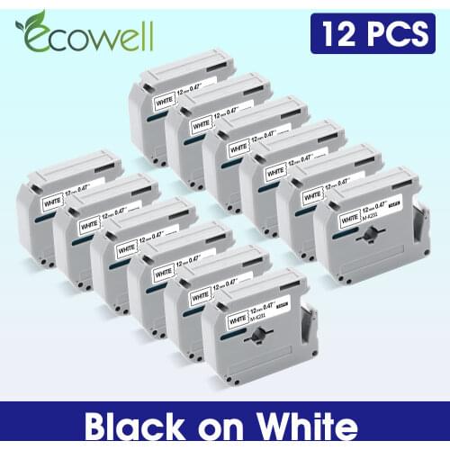 Ecowell 12mm MK231 MK-231 Tapes For Brother P-Touch MK 231 M-K231 Label tape Black on White for Brother PT-45M PT-65 PT-70 PT-90
