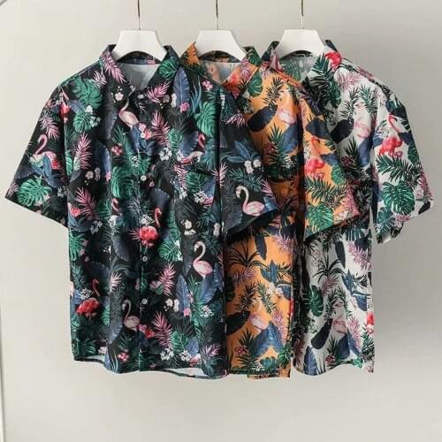2020 High Quality Hawaiian Beach Flower Shirt Mens Short Sleeve Loose Retro Print Trendy Shirt Ins Style Slim Casual Mens