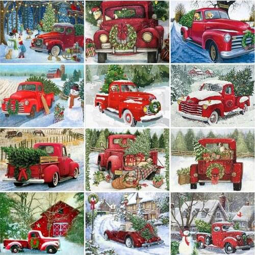 HUACAN 5d Diamond Painting Christmas Car Full Drill Square Round Diamond Embroidery Landscape Winter Mosaic Dog Home Decor