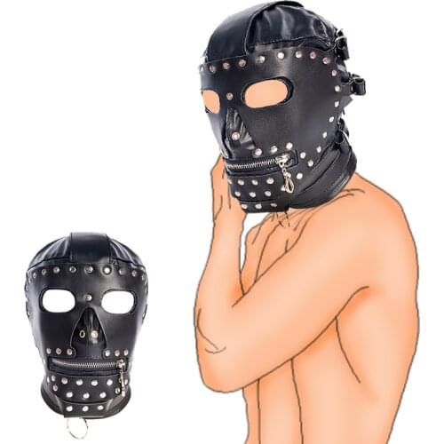PU Leather Sex Hood Mask for women and Men Head Bondage Restraints BDSM Sex Product Adjustable Zipper Head Mask Cosplay Sex Toys