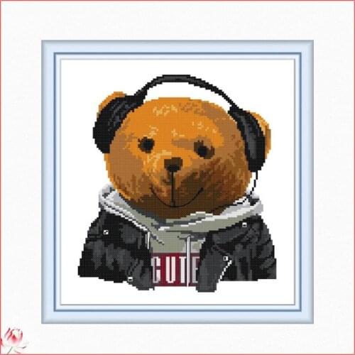 Joy Sunday Music Bear DA487 14CT 11CT Counted and Stamped Cute Animal Home Decor Needlework Needlepoint Cross Stitch Kits