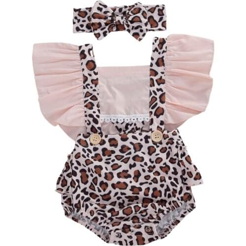 0-24M New Summer Newborn Toddler Kids Baby Girls Infant Romper Tops Jumpsuit Leopard Short Headband 2Pcs Outfits Set