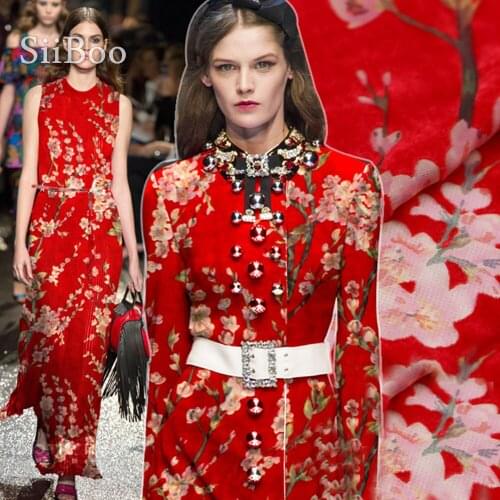 Red black yellow with floral burnout rayon silk velvet fabric for dress 8mm flocking silk tissu stecidos free shipping SP4621