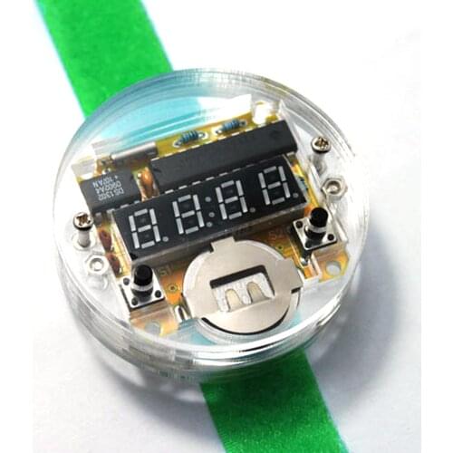 Red LED Display Watch Kit Clock DIY Set Electronic Clock Module Electronic Digital Watch Components with Green Watchband