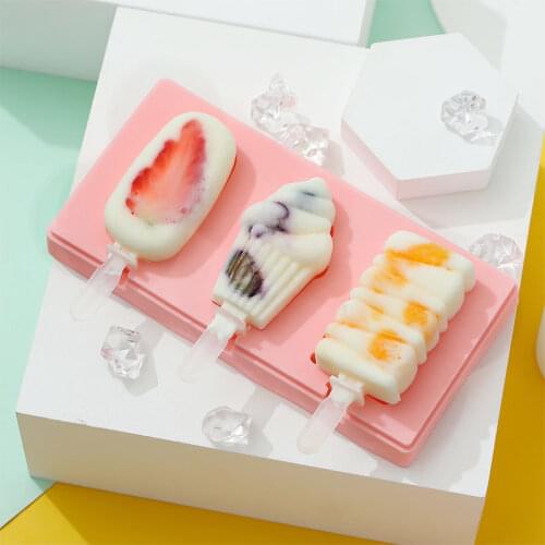 Cute Cartoon Ice Cream Mold Silicone Popsicle Mold Reusable BPA-Free Ice Pop Mold With Lids and Sticks