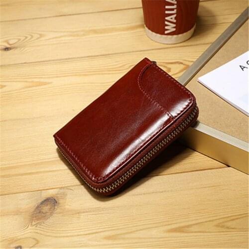 Business Card Holder Men Black/brown/coffee/red/blue Zipper Bank ID Credit Card Wallet Male Cow Leather RFID Defense Small Purse