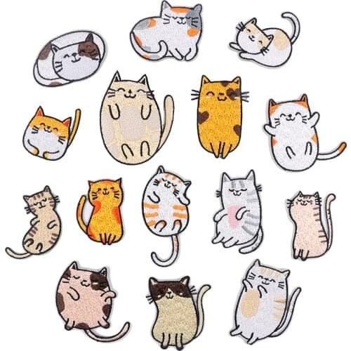 Iron on Patches Embroidery Cartoon Cats for Clothes Stickers Badges Washable DIY T-shirt Jeans Bags Accessories