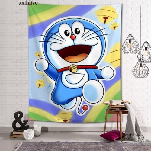 Customized Doraemon Hanging Fabric Background Wall Covering Home Decoration Blanket Tapestry Bedroom,Living Room Wall Decor