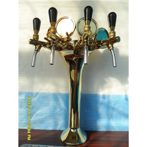 NEW Beer Tap Faucet Draft 4 Lines Golden Tower for keg Kegerator, bar counter beer tower unit