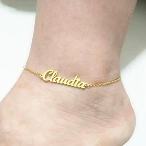 Custom Name Anklet Personalized Jewelry Customized Stainless Steel Enkelbandje Rose Gold Color Nameplate Ankle Bracelet Cheville