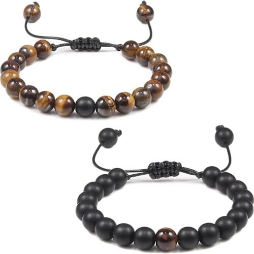Couple Braid Bracelet Charm Natural Tiger Eye Stone Black White Beads Distance Weave Bracelets For Women Men Handmade Jewelry