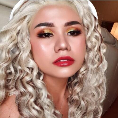 White Blonde Mix Chocolate Color Lace Front Wigs Long Curly Synthetic Style Free Part Soft Hair Daily Wear Wigs for Women 24