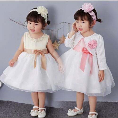 Baby Girl Dress Pageant Princess Dress Wedding Christening Baptism Prom Dresses Kids Frocks Gown + Head Band Coat Clothing set
