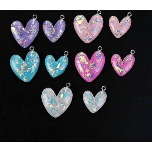 10Pcs Cute Flatback Resin Glitter Heart Pendant For DIY Jewelry Fashion Earrings Findings Necklace Charm Accessories