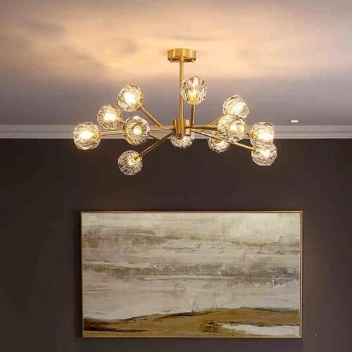 All Copper Luxury Crystal Modern Minimalist Chandelier Lighting Living Room Bedroom Chandelier Crystals Molecular Ceiling Lights