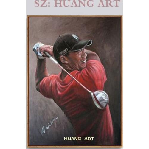Hand made Brand oil painting A handsome man in golfing red who plays Wearing red clothes golf painting on canvas