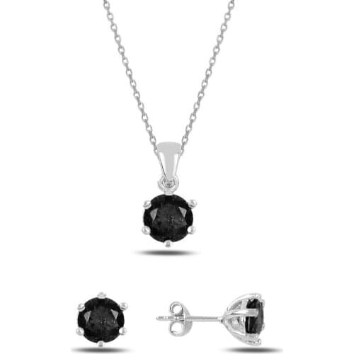 Silverlina Silver Round Colorful Zircon Engagement Set