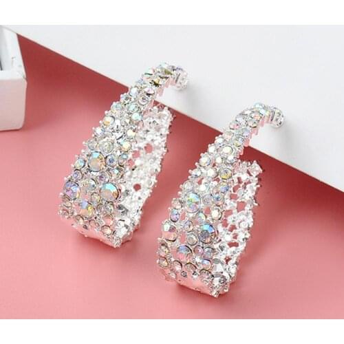 Fashion Earrings Women C Type Dangle Colorful Rhinestone Inlaid Earrings Jewelry Gift Glitter Colored Earrings Womans accesorie