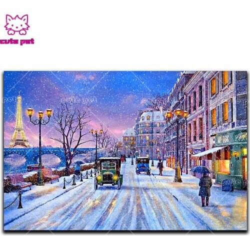 DIY square round Drill Paris winter street scenery Diamond Painting Cross Stitch 5D Mosaic Embroidery Pattern Rhinestone Decor