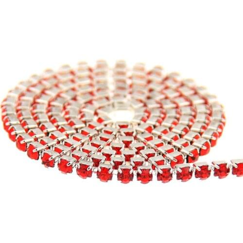 Light Siam Glass Rhinestones Silver Base Chains Copper Cup Chain Non Hotfix Crystal Chatons DIY Crafts Wedding Dress Decoration