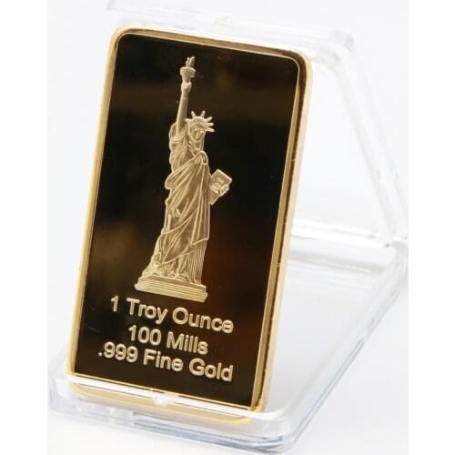 US Totem Freedom Eagle Rectangular Gold Plated Bar USA Statue of Liberty Metal Token Memorial Bullion Bar Collection Gifts