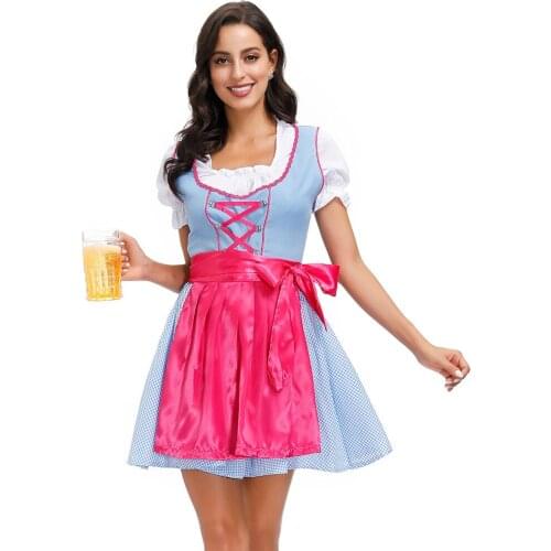 M-XL Traditional Bavarian Oktoberfest Beer Girl Maid Costume Dirndl Waitress Wench Dress Female Music Festival Clothes