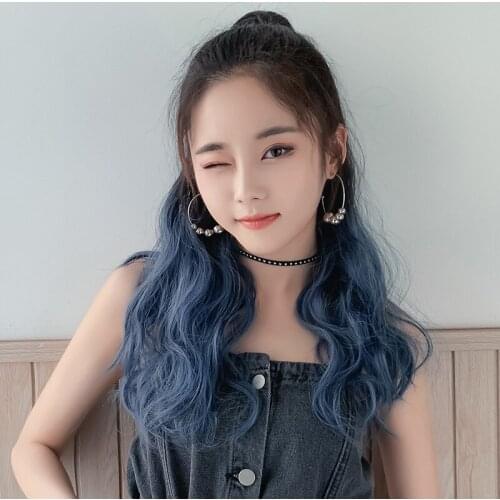 Japanese and Korean Wig Fashion Wig Ponytail Female Curly Hair Gradient Long Hair Realistic Fluffy Grip Synthetic Fiber Wig
