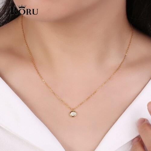 S925 Sterling Silver Round Full Zircon Stone Shiny Necklaces Circle Cubic Pendant for Women Simple Wedding Party Jewelry Gifts