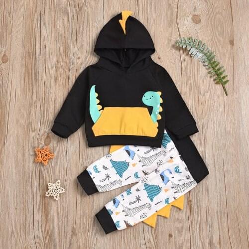 New born Baby Boys Winter Clothes Dinosaur Print Hoodie +Pants Autumn Baby Tracksuit Child Boy Clothing Sets 6 12 18 24 Months