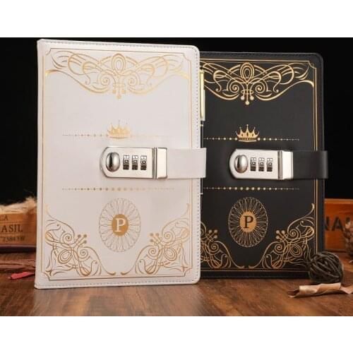 1PC Vintage Style PU Cover Diary Notebook Journal Notepad With Code Lock Vintage Secret Book European Luxury Lock Notebook