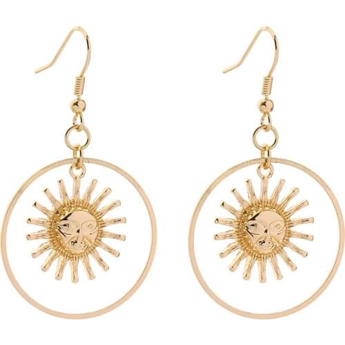 10 pair/lot fashion gold tone metal circle sun earrings