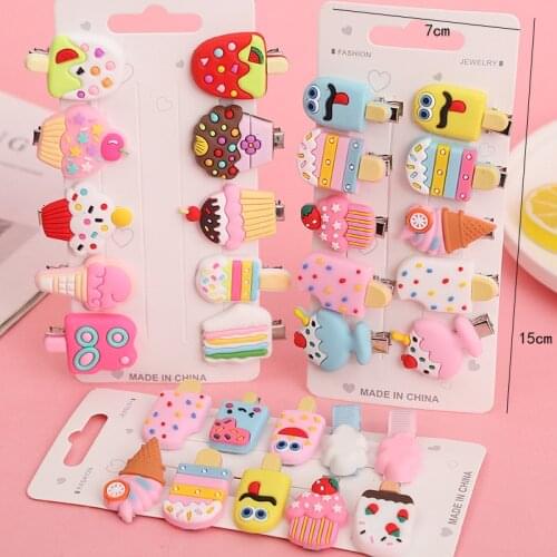 10PCS/Set Cute Cartoon Ice Cream Hairpins For Kids Girls Sweet Hair Clips Fruits Barrettes Headwear Children Hair Accessories
