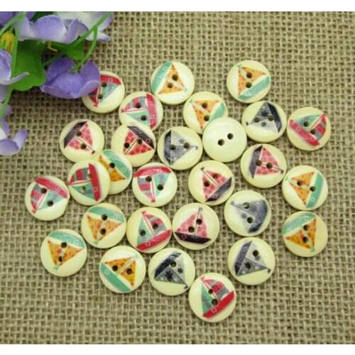100pcs Fashion 15mm Mixed Color Round sailboat Pattern Wooden Buttons For Clothes Crafts Sewing Scrapbooking DIY Accessories