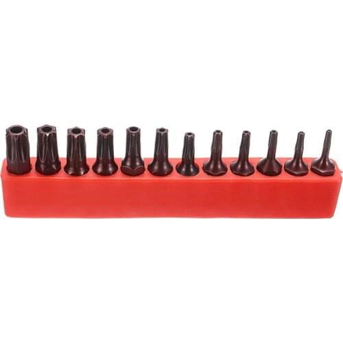 12pcs S2 Steel T6-T40 Magnetic Bit Set 25mm Security Tamper Proof Spanner Screwdriver Torx Star Hex Bit Universal Tool Parts